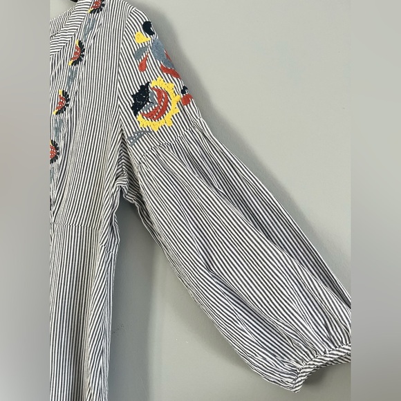 Knox Rose Embroidered 3/4 Ballon Sleeve Dress Sz S blue and white striped boho - Picture 5 of 11